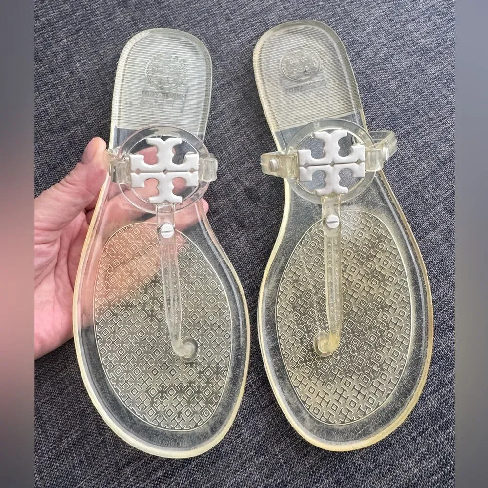 TORY BURCH Women’s Mini Miller Jelly Thong Flip Flop Sandals Clear Sz 8